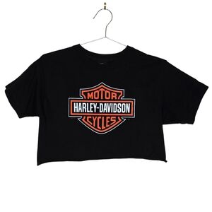 Vintage Y2K Harley Davidson Military Graphic Crop Top Size Large